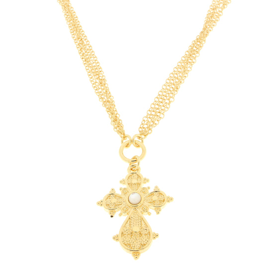 Large Filigree Electro Form Cross with Crystal Necklace