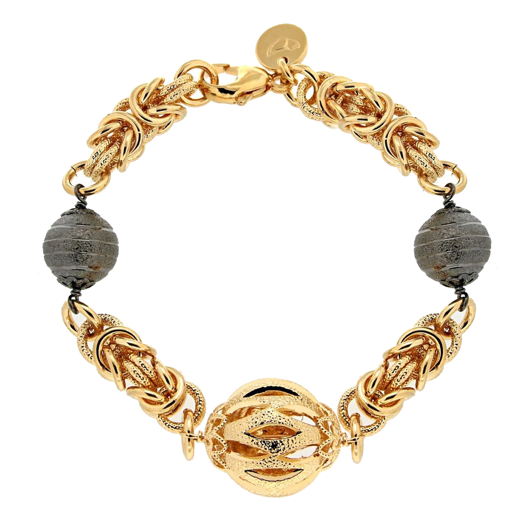 Bronzoro 8 Byzantine Station Grey And Florentine Bead Bracelet Bronzoro™ 