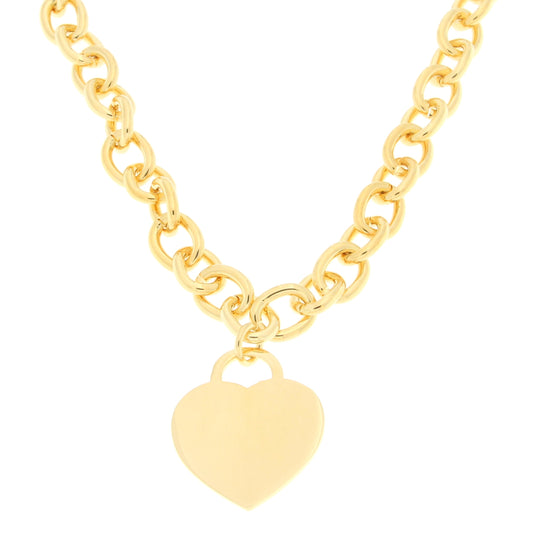 Gold necklace with a chunky chain and a prominent heart-shaped pendant, exuding a playful and romantic touch, perfect for any occasion.