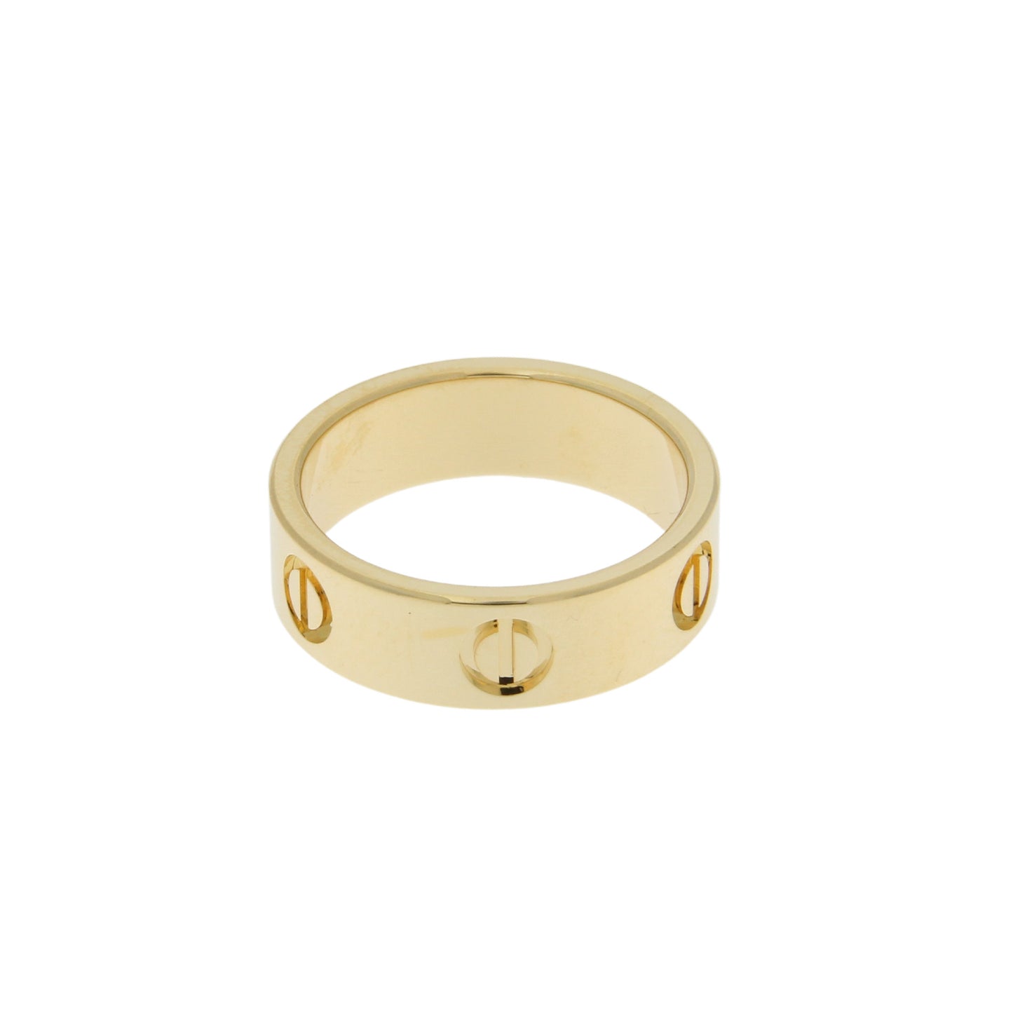 A modern gold ring with a sleek, polished finish featuring cut-out circular and oval designs around its band. The minimalistic design emphasizes geometric shapes, making it a stylish and versatile accessory suitable for various occasions.