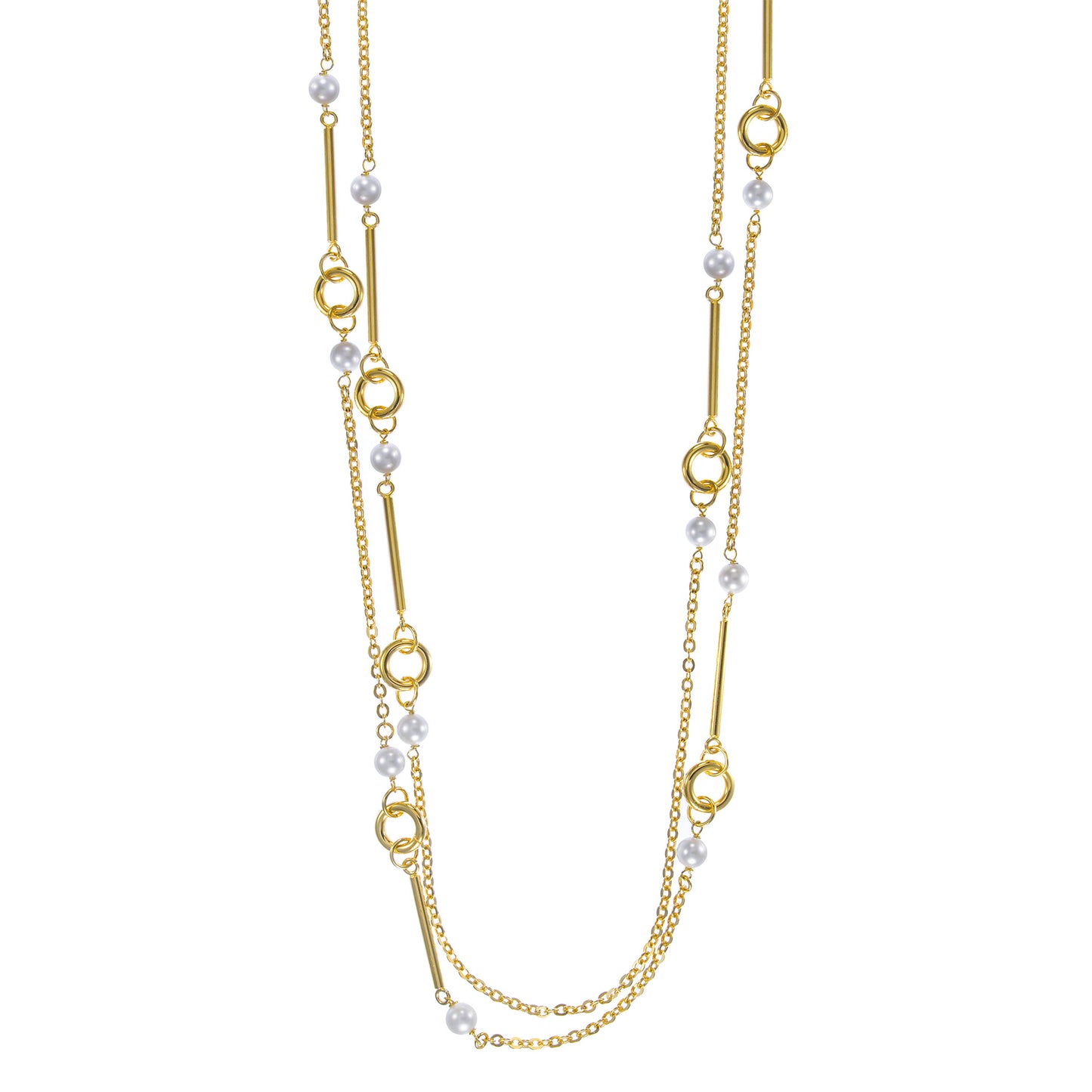 18kt Gold Plated 41" Multi Strands With Pearls Necklace