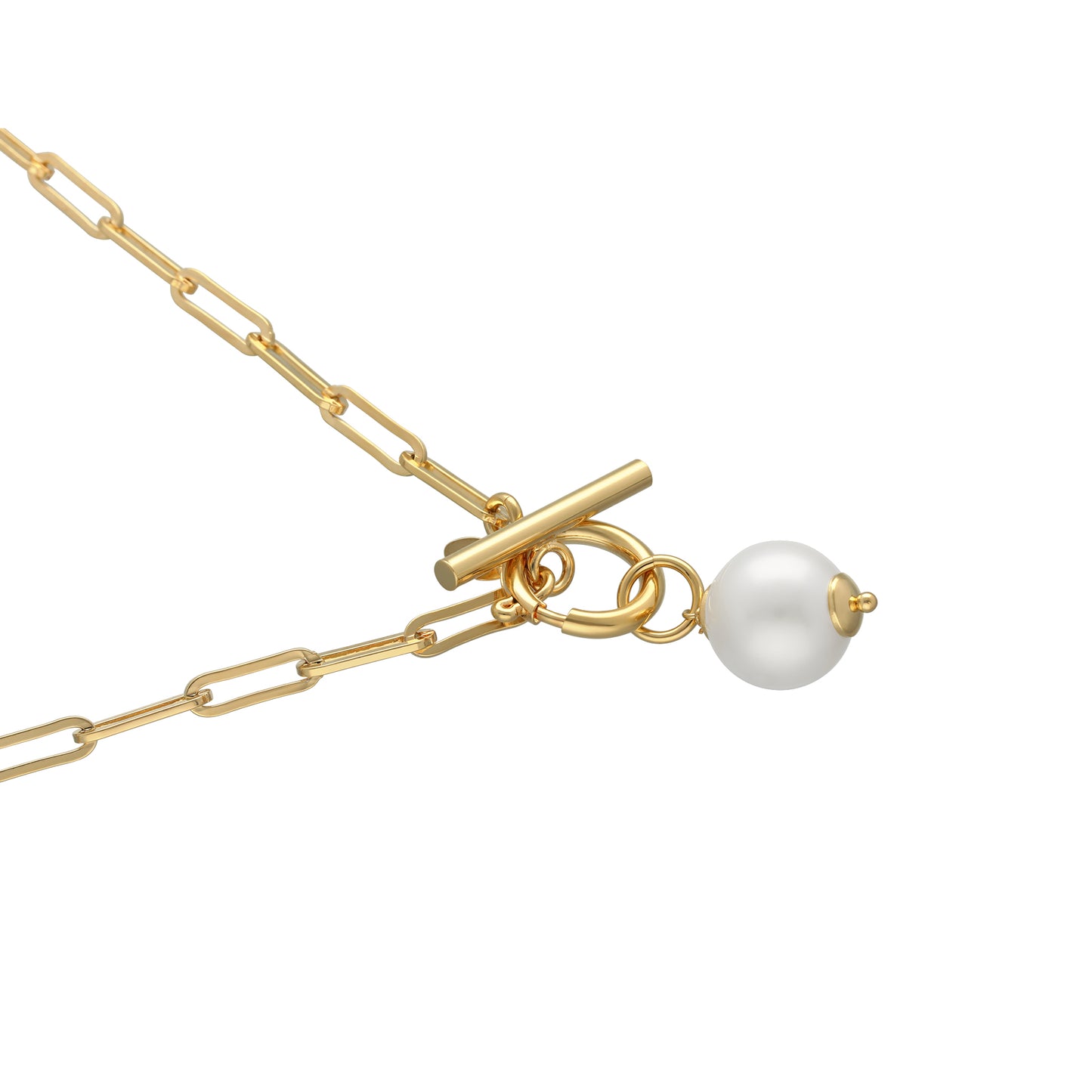 18" Link Necklace with Toggle & Pearl Drop