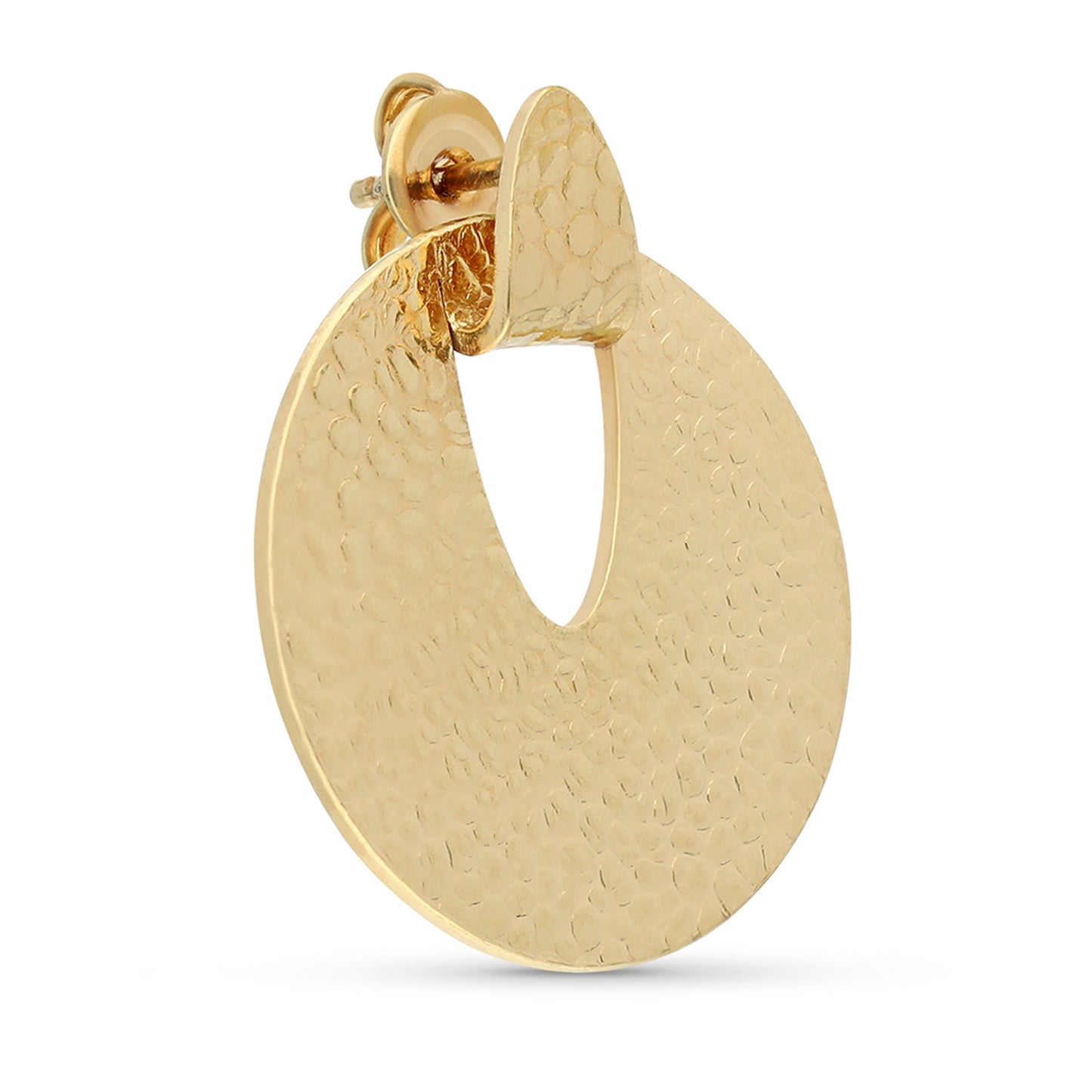 18kt Yellow Gold On Bronze Pebbled Round Disc Stud