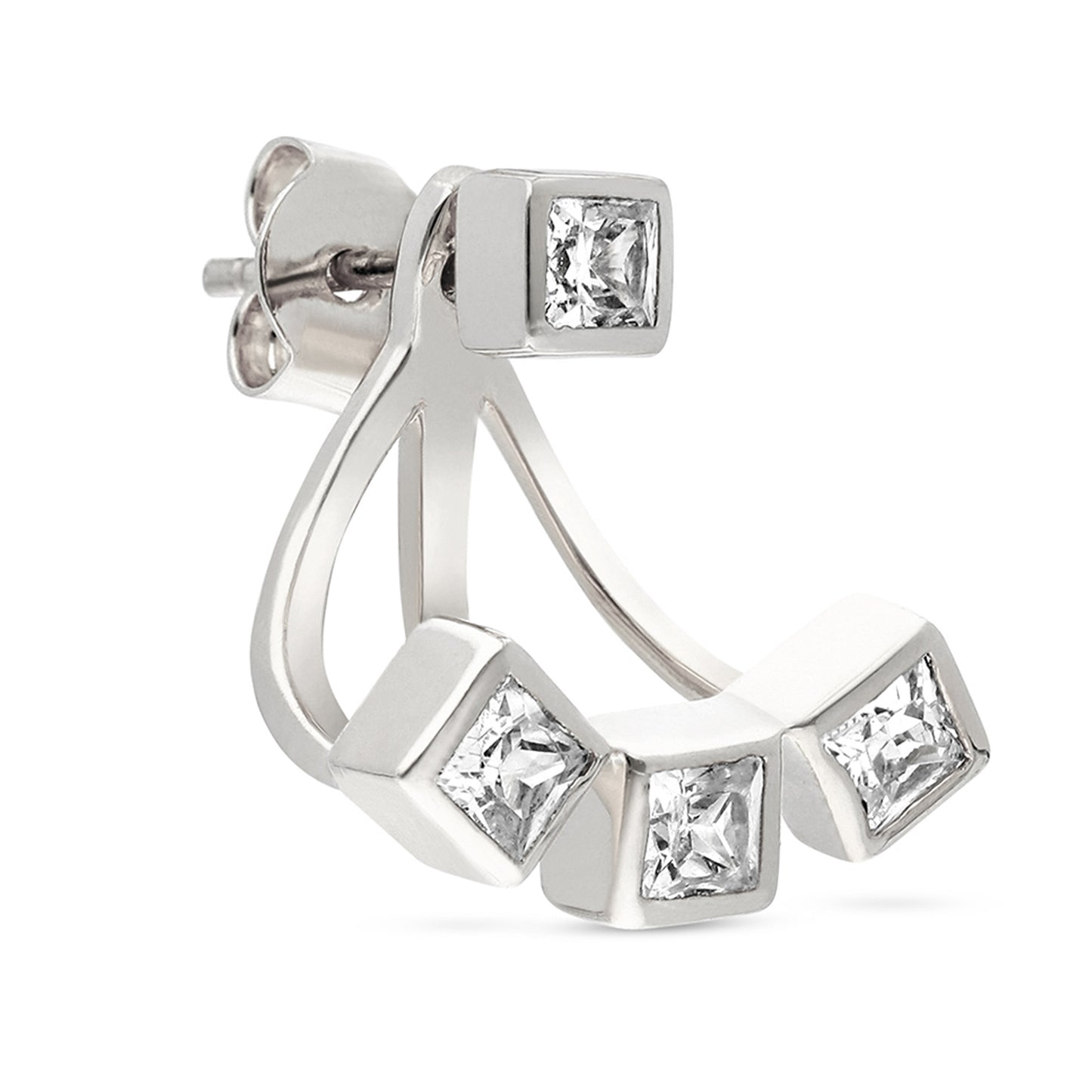 Silver Plated Princess Cut With Cz Stud