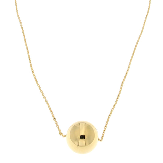 Minimalist gold necklace featuring a simple chain with a single polished gold ball pendant.