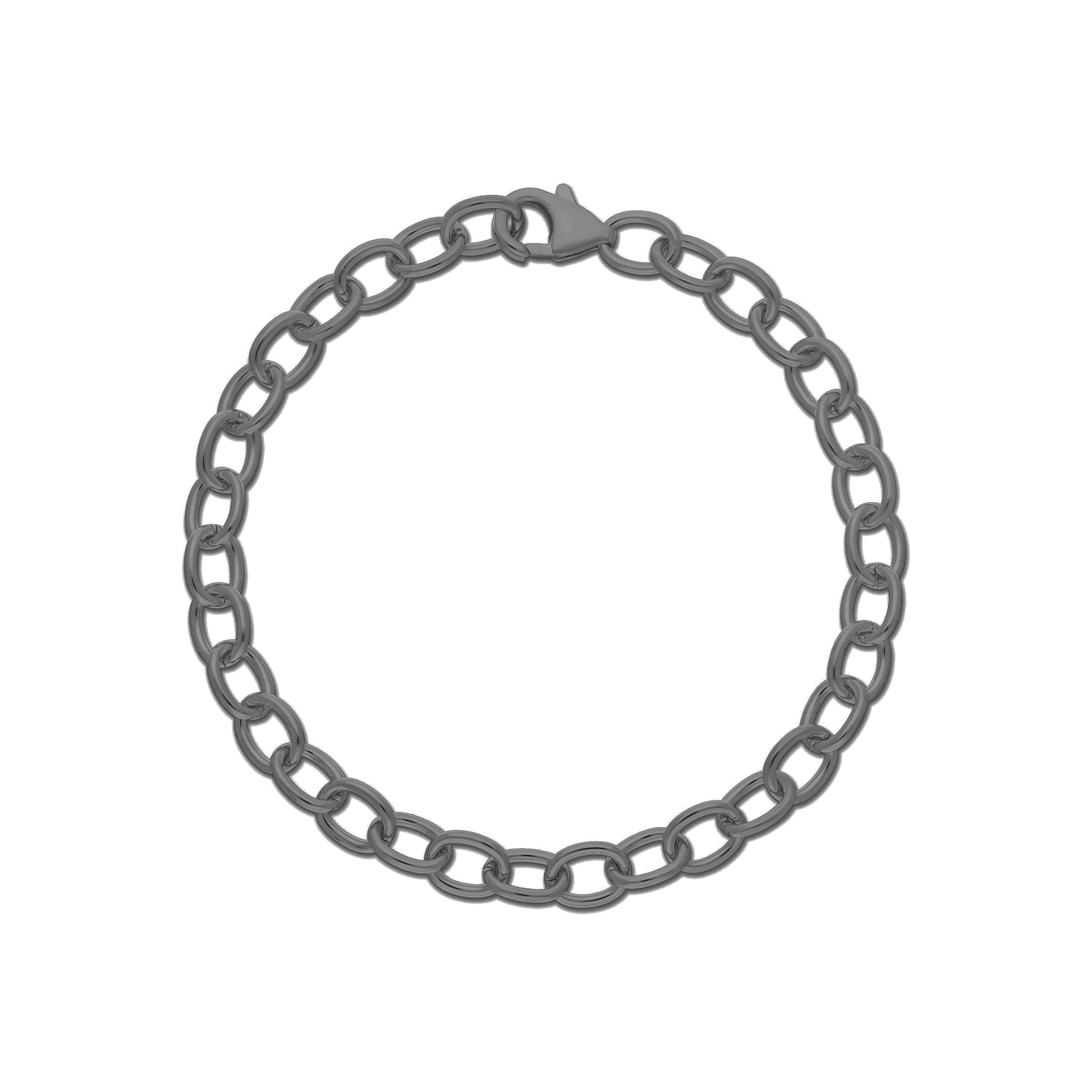 Sleek gray chain bracelet featuring smooth, oval links, secured with a lobster clasp for convenient fastening.