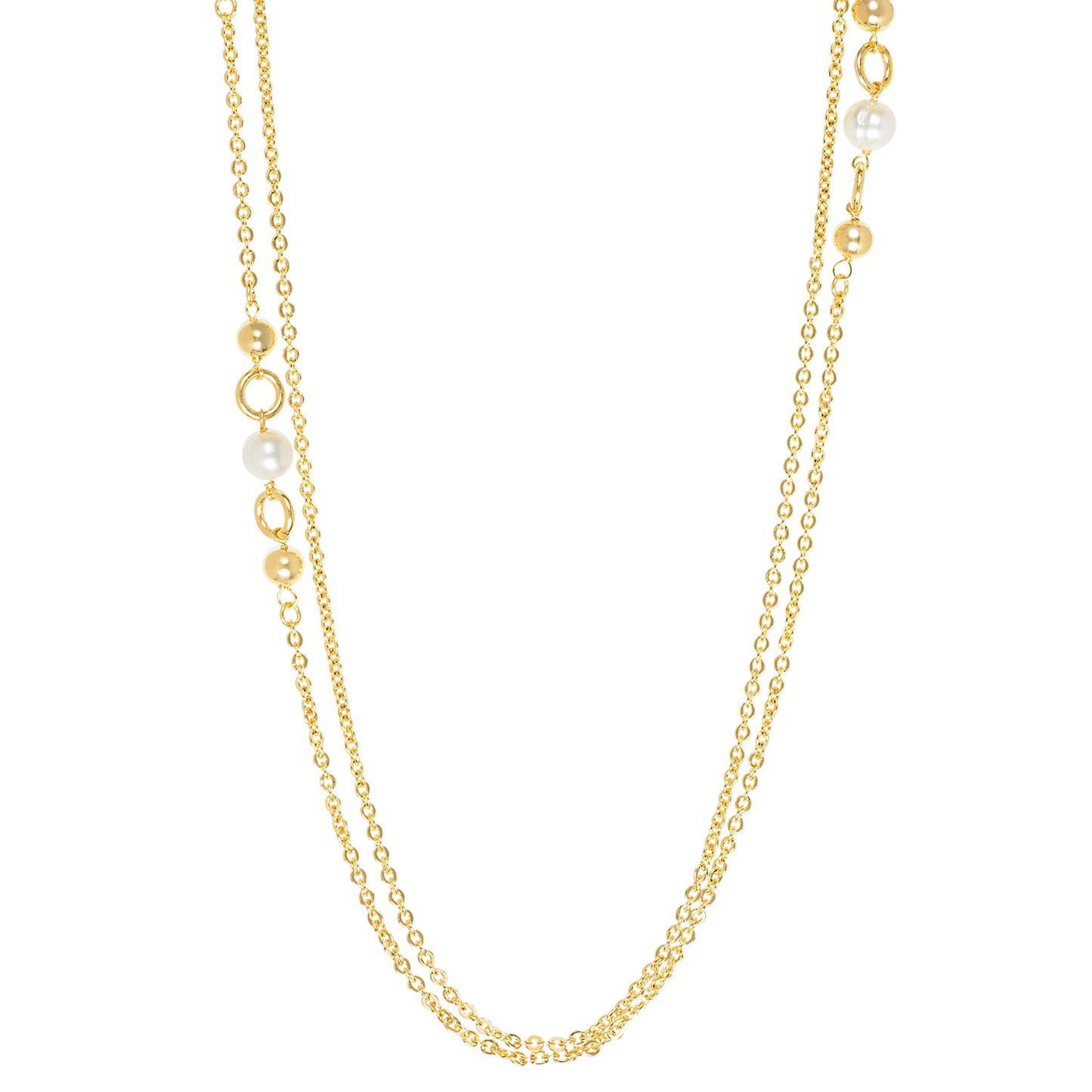 36"Double Long Chain Pearls &  Beads Necklace