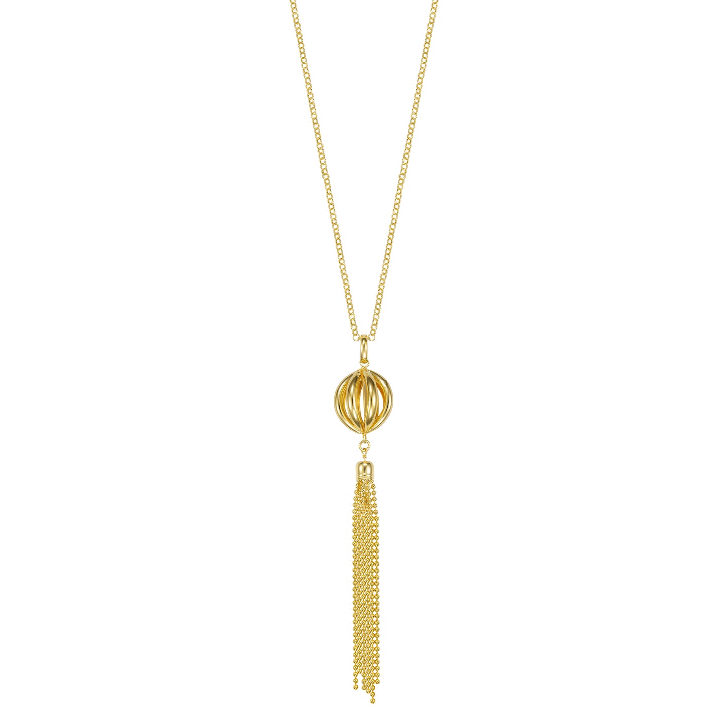 34" Large Yellow Gold Bead with Tassel Necklace
