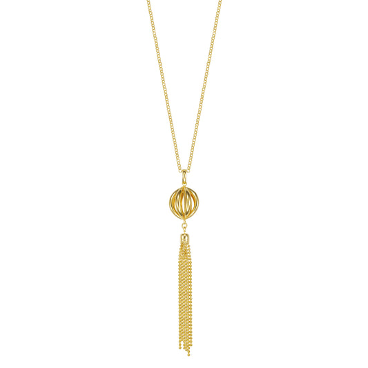 34" Large Yellow Gold Bead with Tassel Necklace
