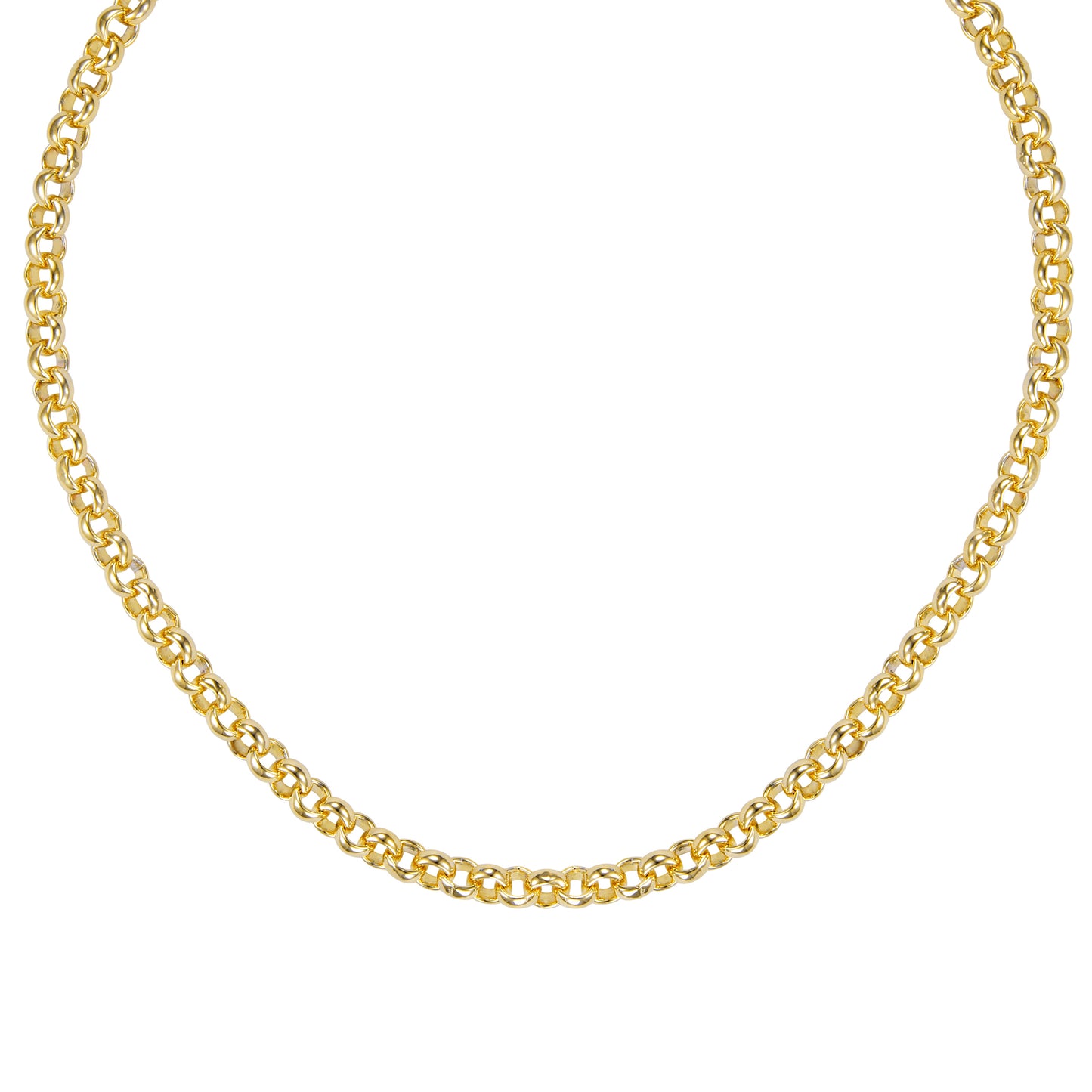 18" Rolo Link Yellow Gold Plated Necklace with Toggle Clasp and Blue Stones