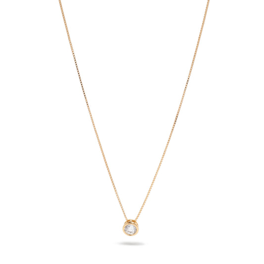 8mm Rose Gold Bezeled Cubic Zirconia Slider Pendant on 18" Curb Chain