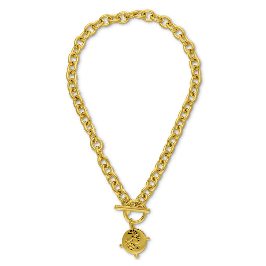 20" Yellow Gold Plated Polished Link Toggle W/Medallion Neck