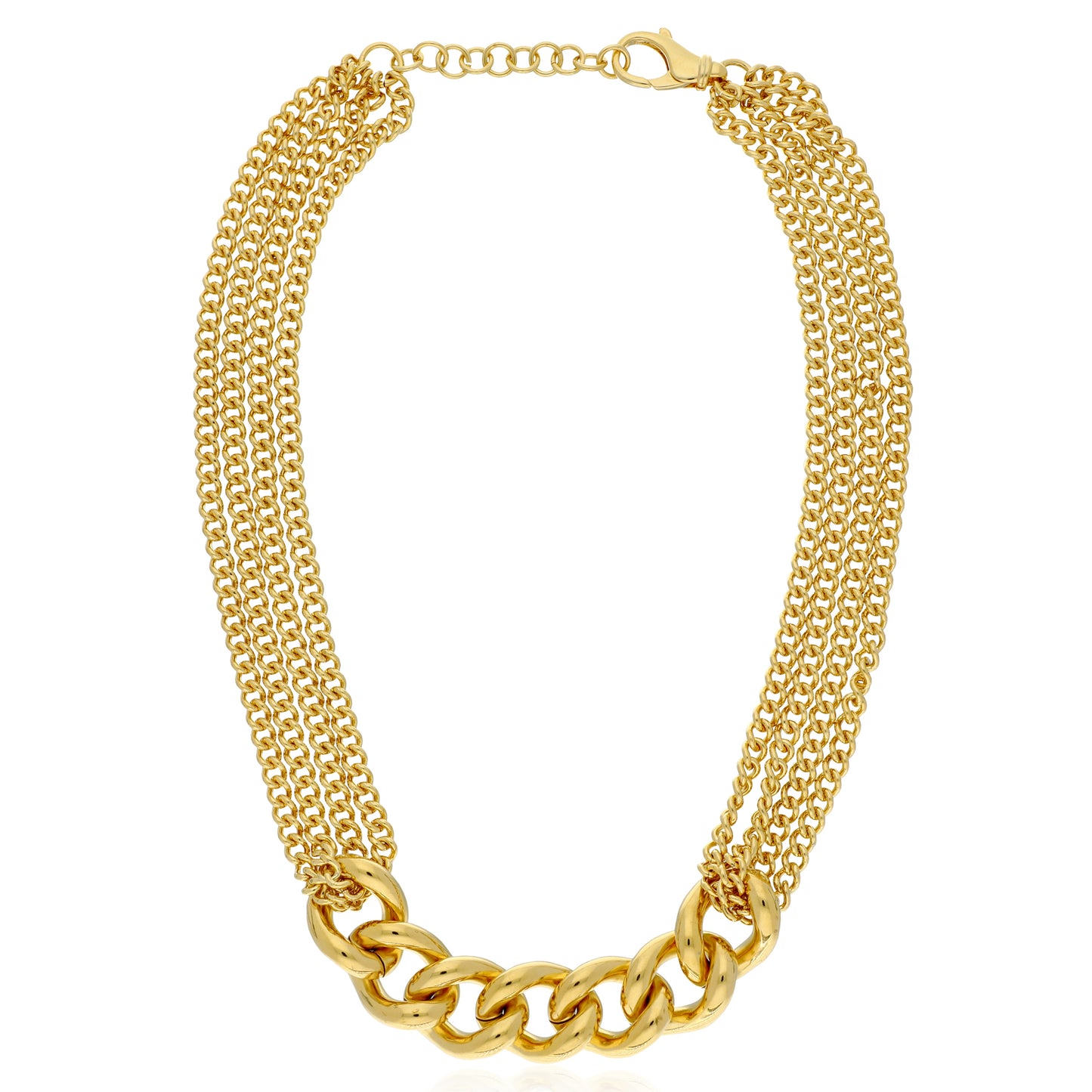 20" Yellow Multi Strand Curb With Chunky Link Center Necklace