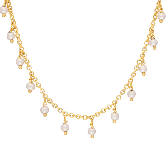 16" Yellow Gold Faux Pearl Necklace
