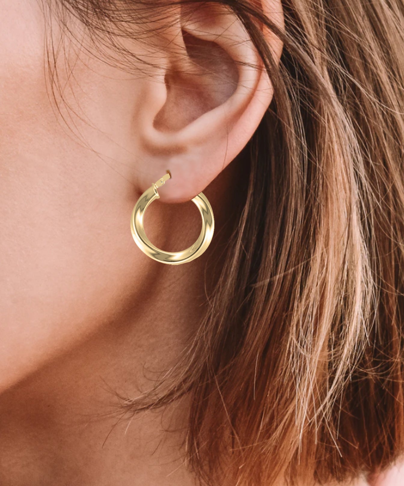 Yellow Gold Twisted Round Polished Hoop Earrings