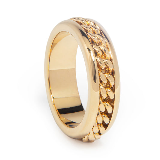 Yellow Gold Plated 5mm Wide Chain Link Ring In Frame